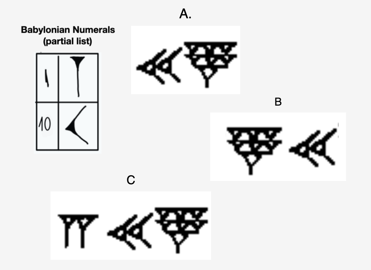 Babylonian numerals and three numbers