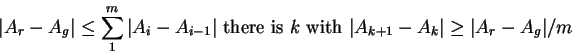 \begin{displaymath}\vert A_r-A_g\vert\le\sum_1^{m}\vert A_i-A_{i-1}\vert\hbox{ t...
...\space with }
\vert A_{k+1}-A_{k}\vert\ge \vert A_r-A_g\vert/m
\end{displaymath}